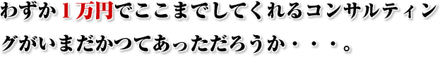 わずか１万円でここまでしてくれるコンサルティングがいまだかつてあっただろうか・・・。